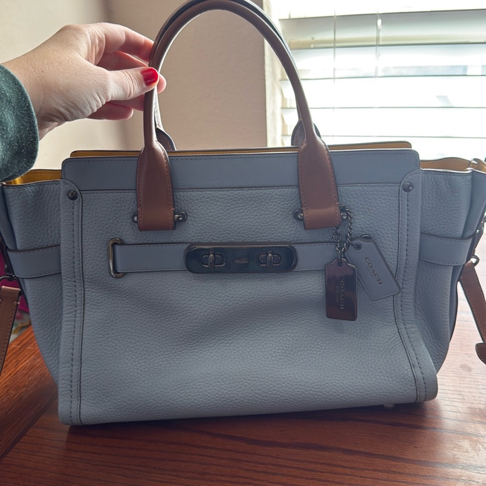 Coach blue pebbled leather bag
